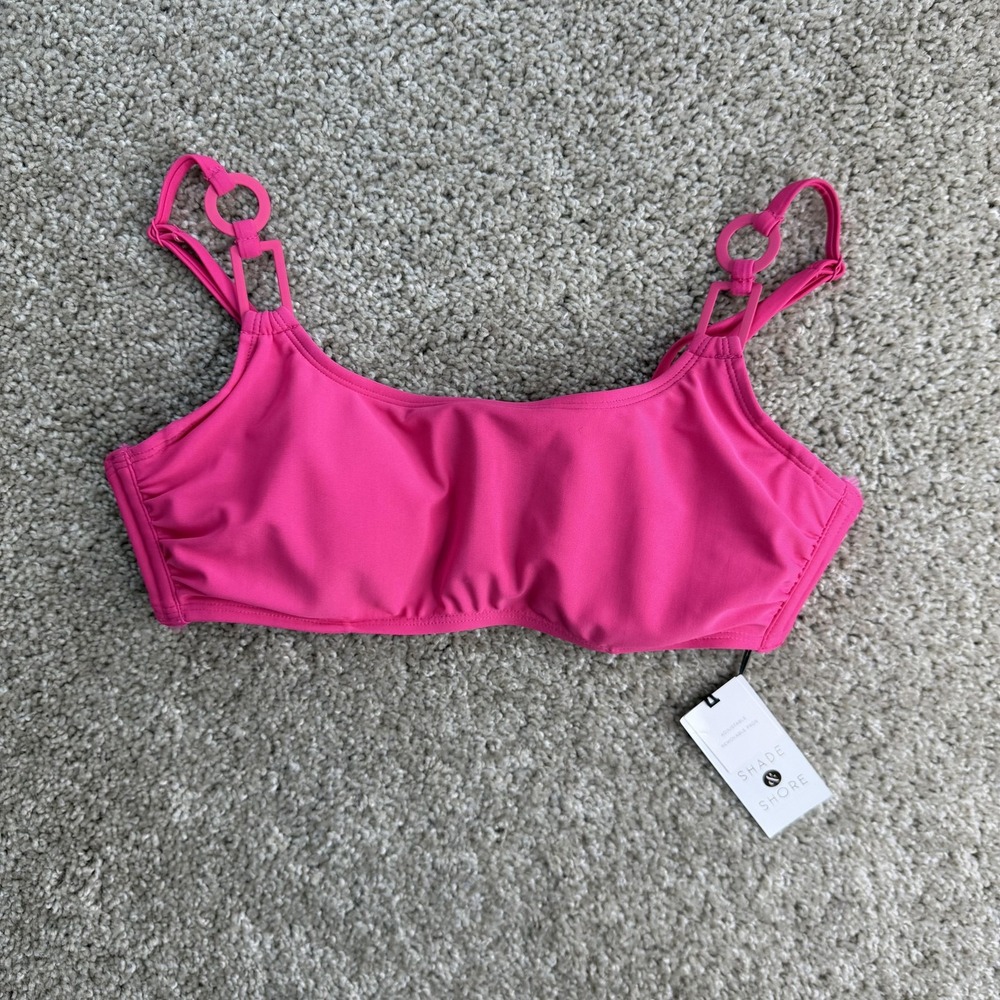 Shade & Shore Bikini Swim Top Womens 36B Pink Solid Ring Strap Lined Beach
